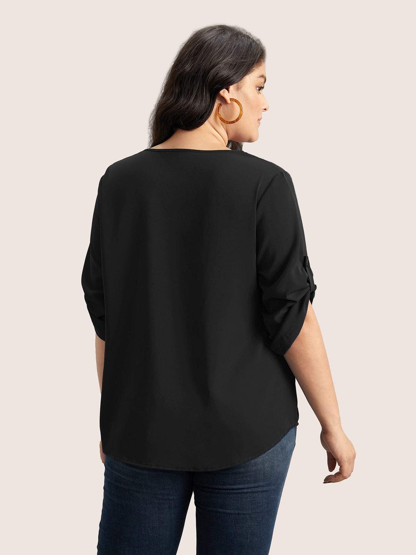 Anti-crease Plain Pleated Sleeve Blouse