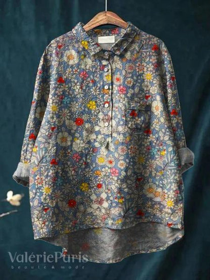 Margaret Floral | Floral print cotton and linen blouse