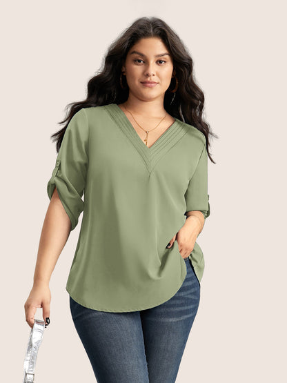 Anti-crease Plain Pleated Sleeve Blouse