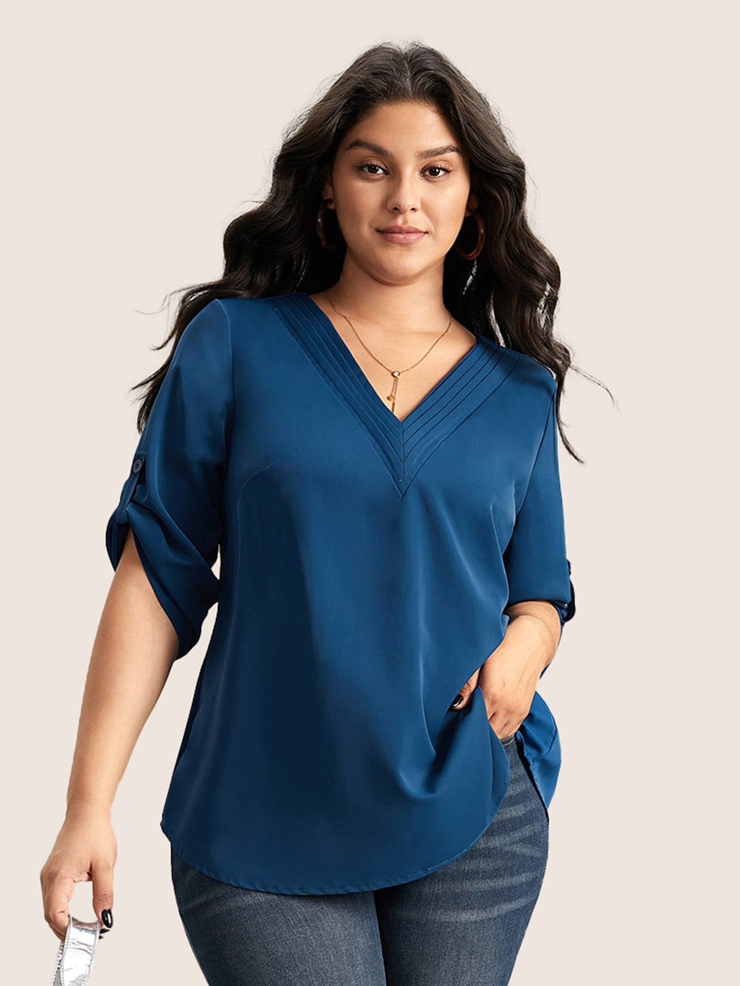 Anti-crease Plain Pleated Sleeve Blouse