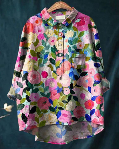 Margaret Floral | Floral print cotton and linen blouse