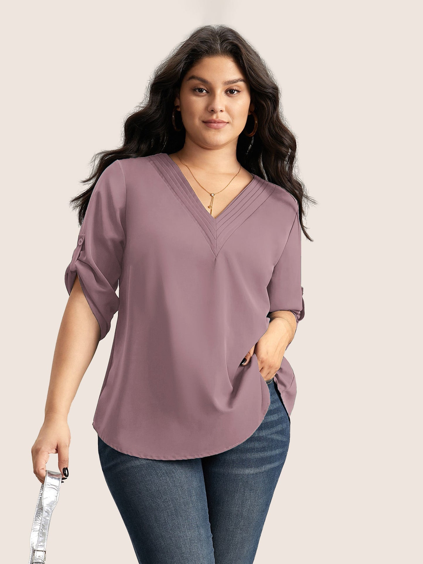 Anti-crease Plain Pleated Sleeve Blouse