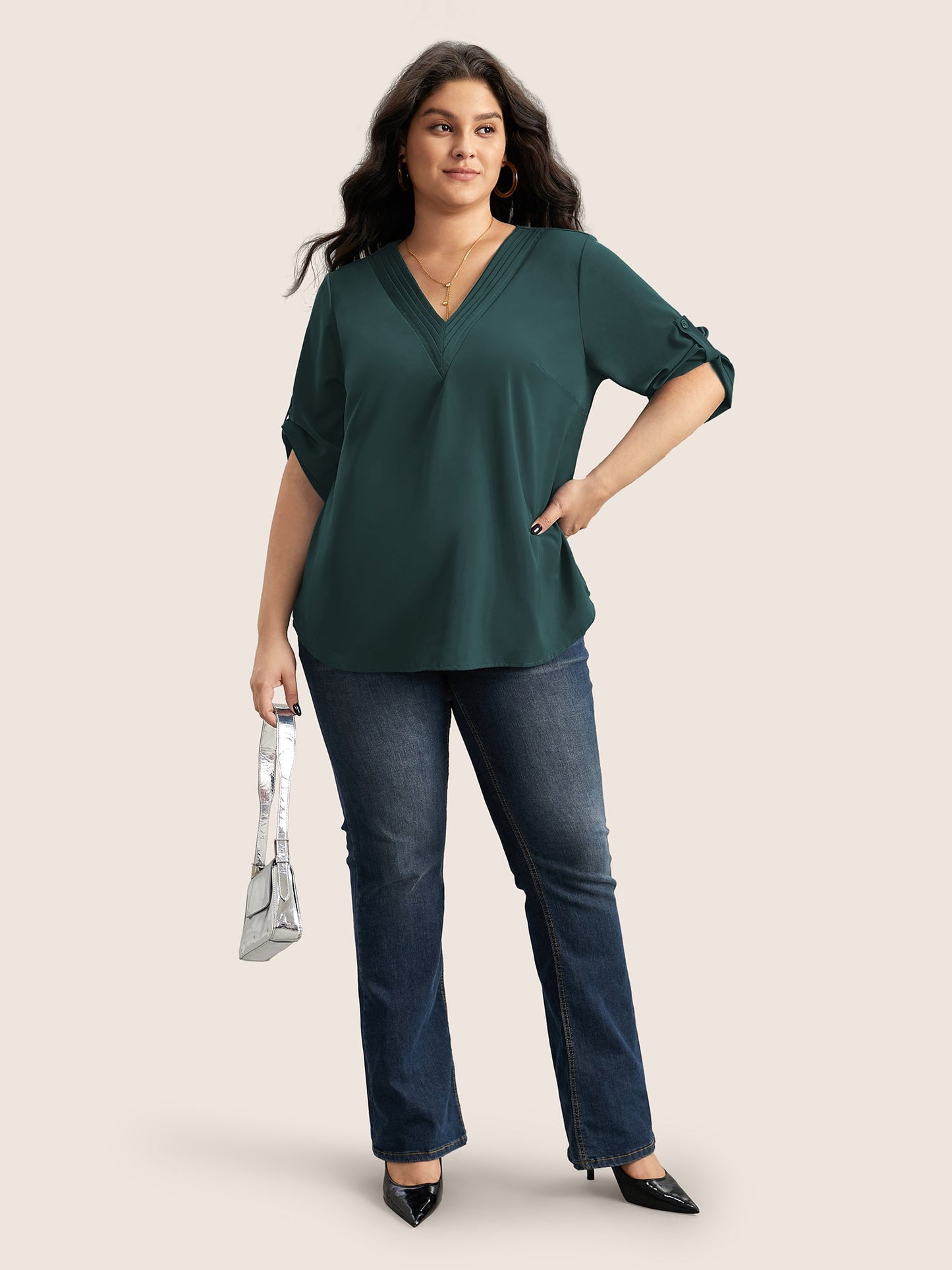 Anti-crease Plain Pleated Sleeve Blouse