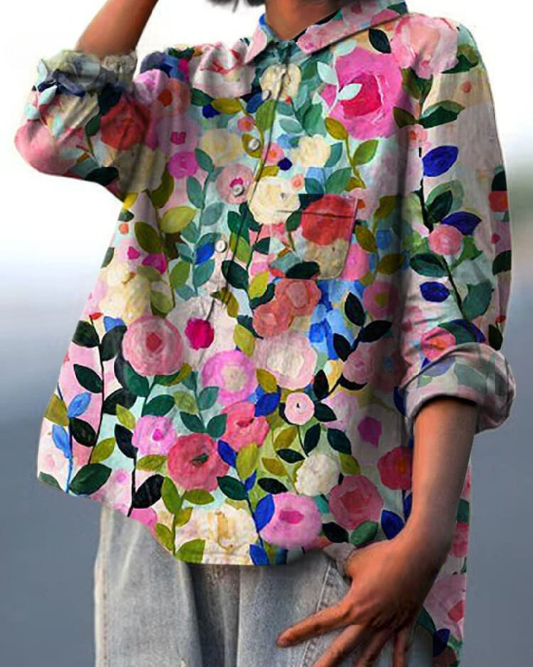 Margaret Floral | Floral print cotton and linen blouse