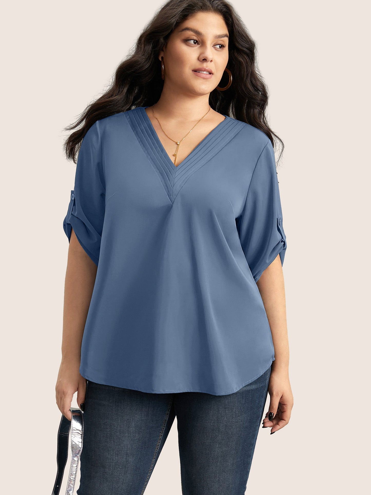 Anti-crease Plain Pleated Sleeve Blouse