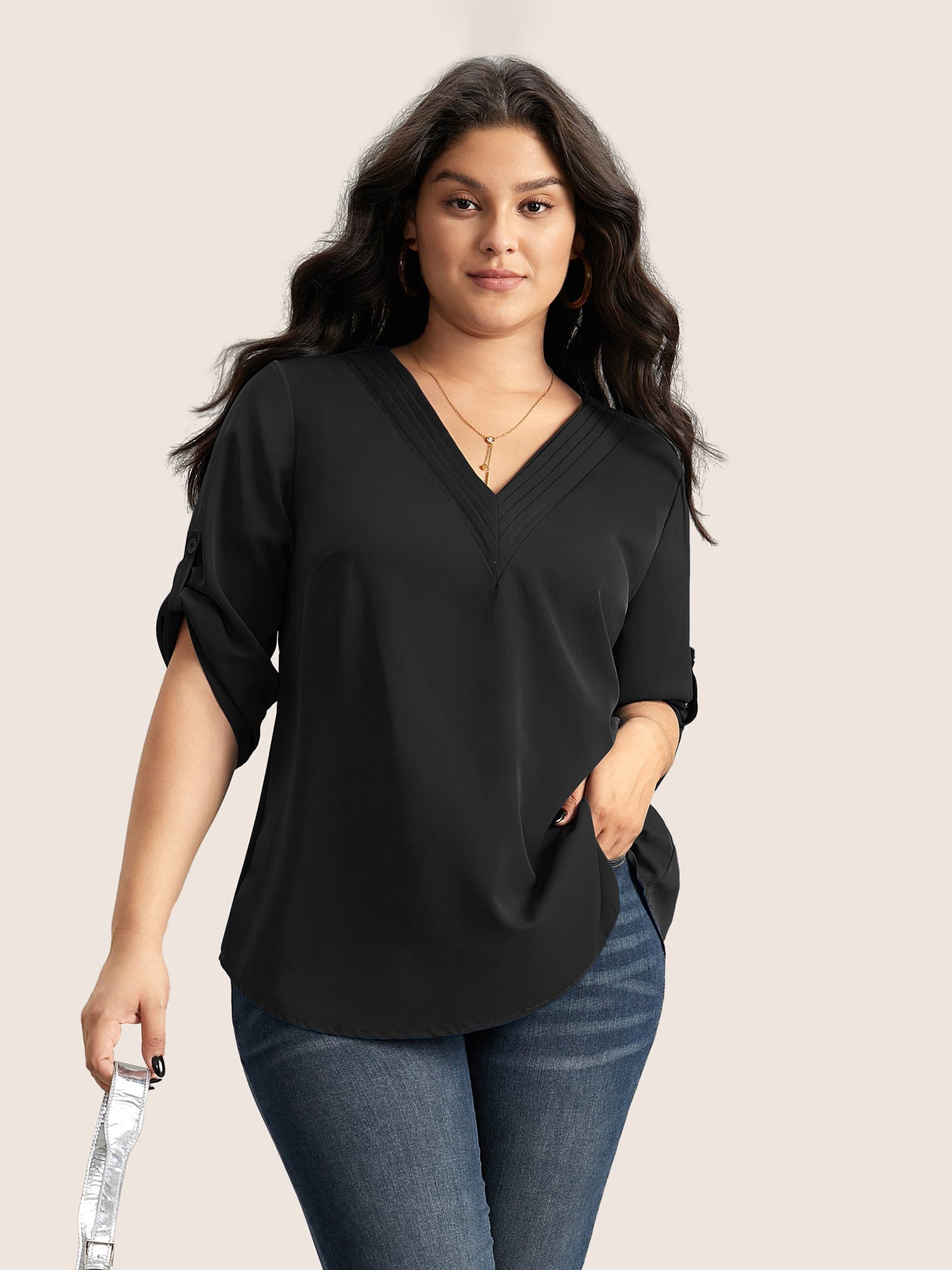 Anti-crease Plain Pleated Sleeve Blouse