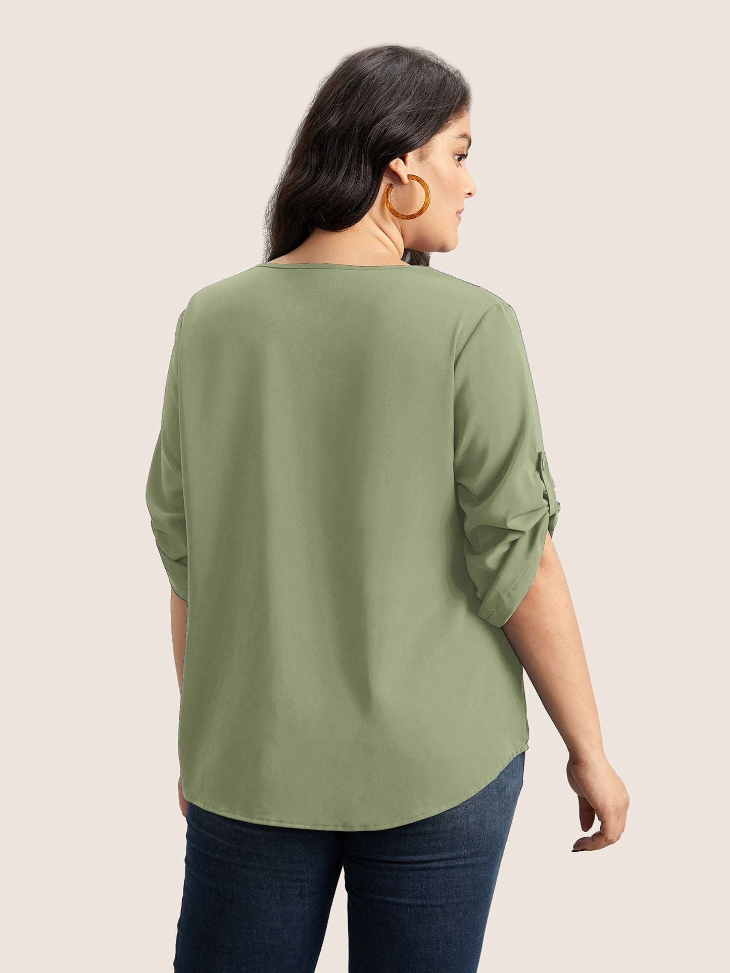 Anti-crease Plain Pleated Sleeve Blouse