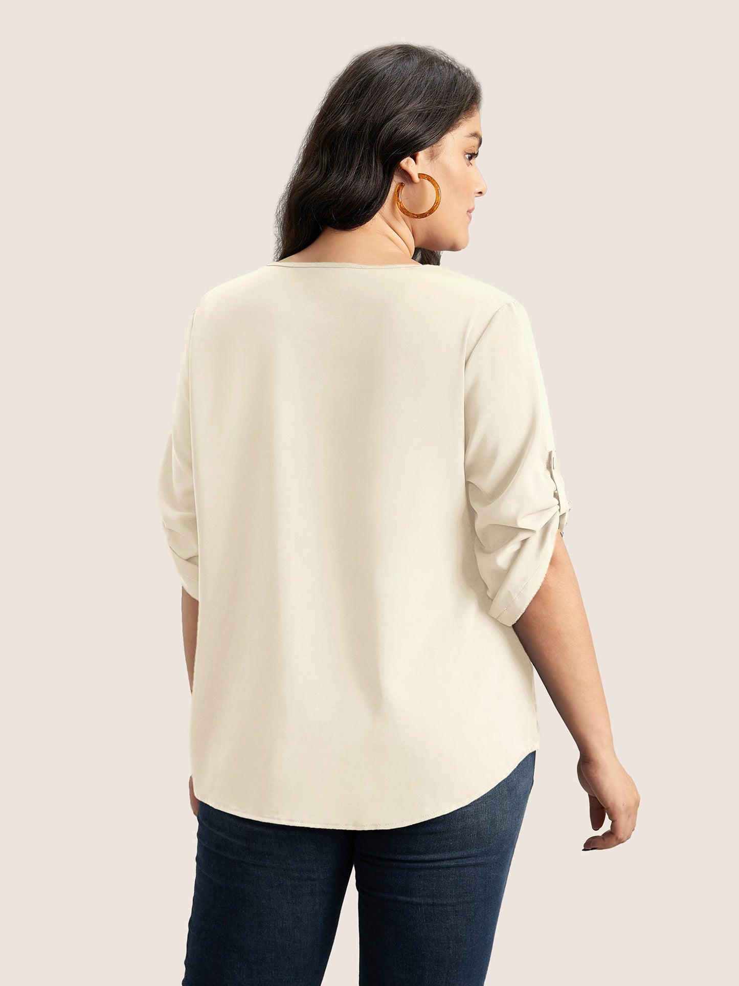 Anti-crease Plain Pleated Sleeve Blouse