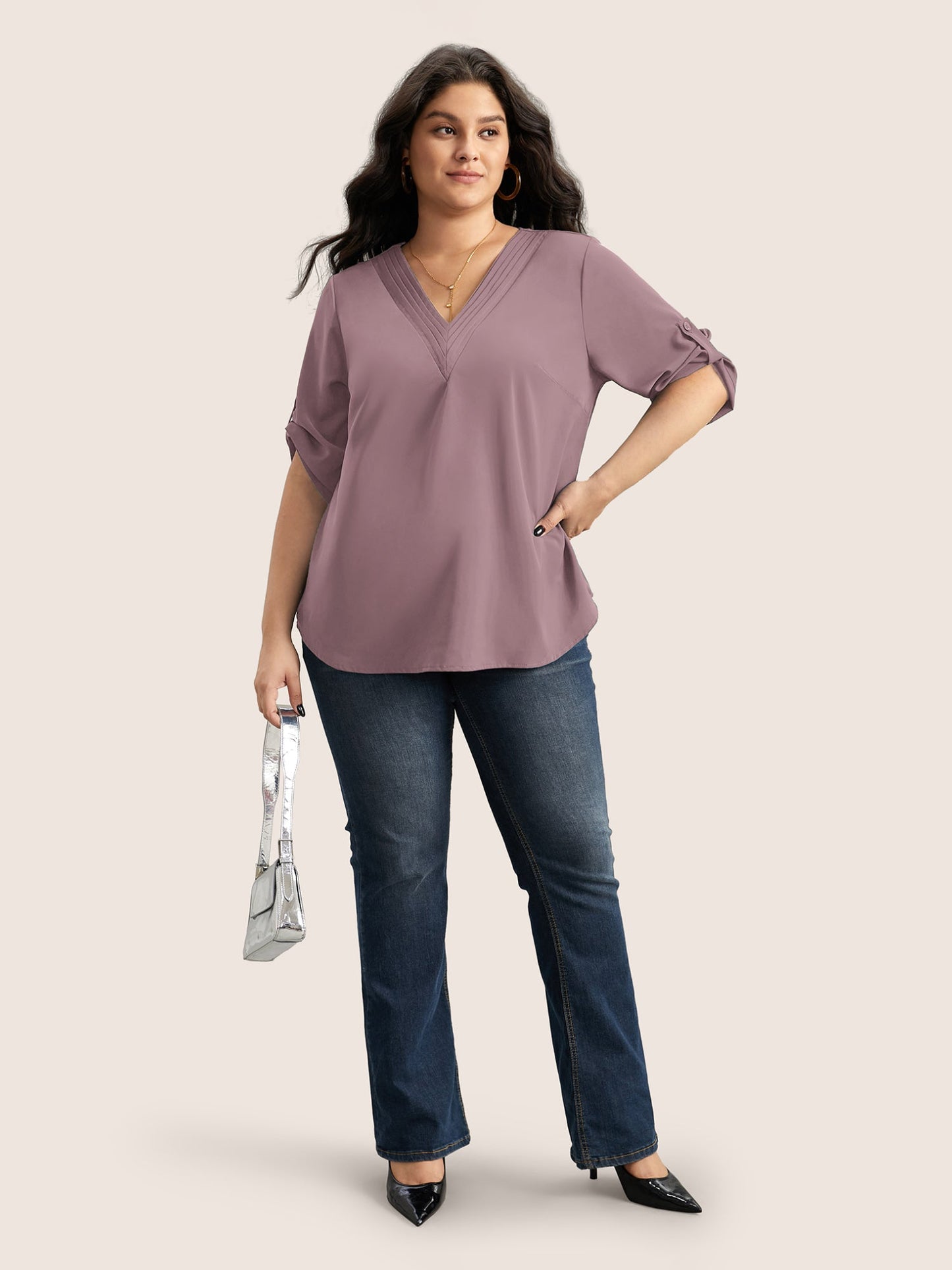 Anti-crease Plain Pleated Sleeve Blouse