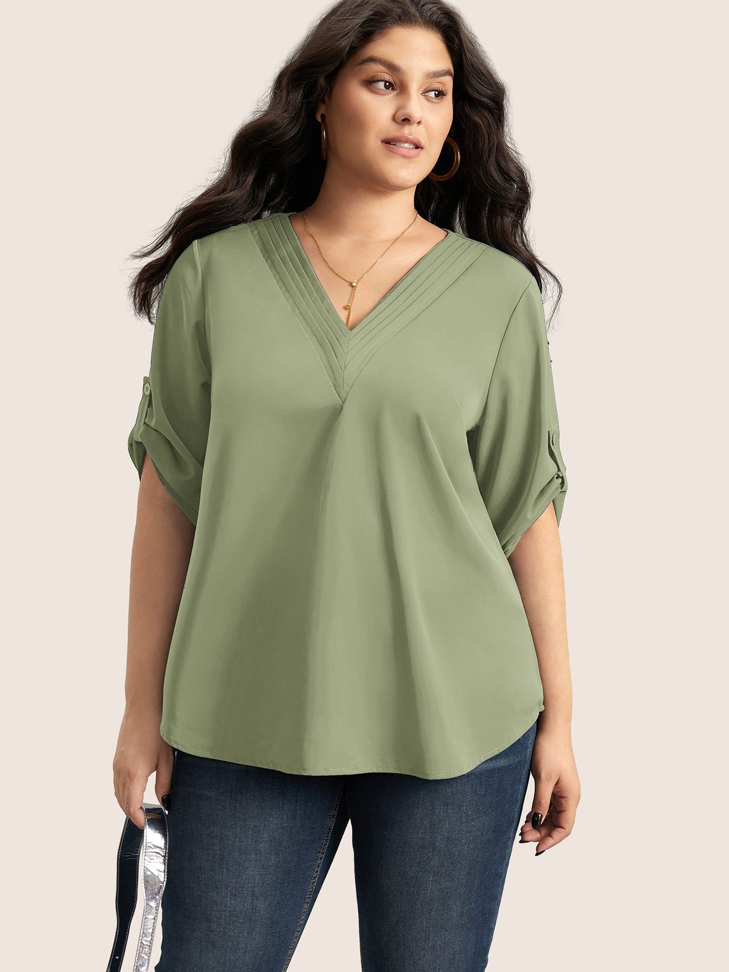 Anti-crease Plain Pleated Sleeve Blouse