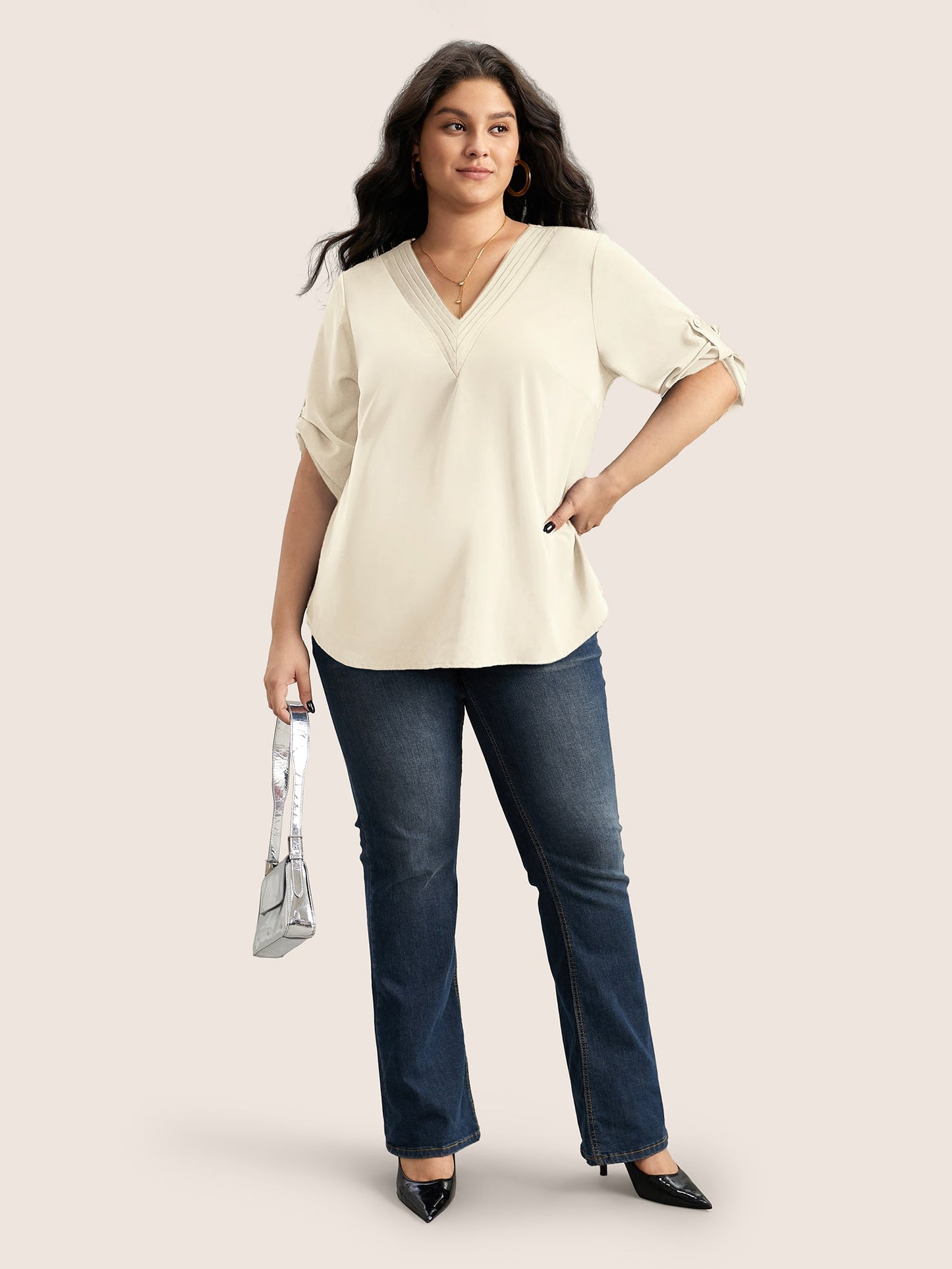 Anti-crease Plain Pleated Sleeve Blouse