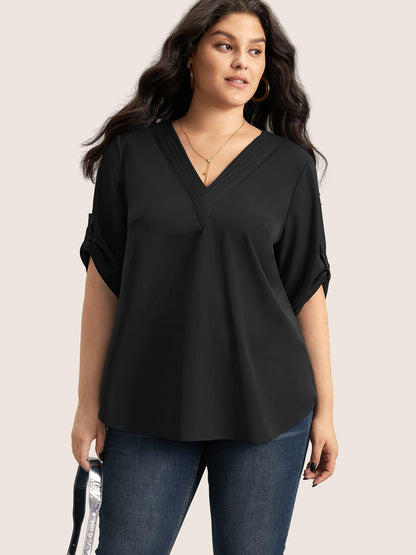 Anti-crease Plain Pleated Sleeve Blouse