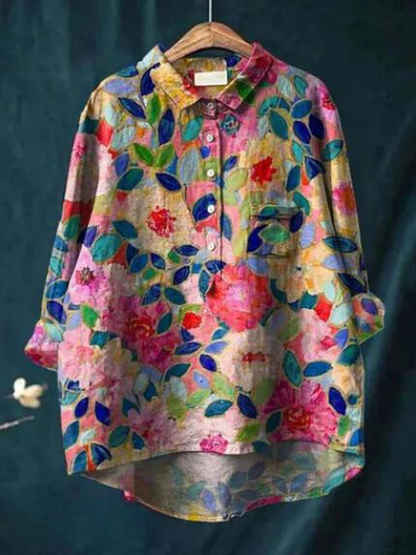 Margaret Floral | Floral print cotton and linen blouse