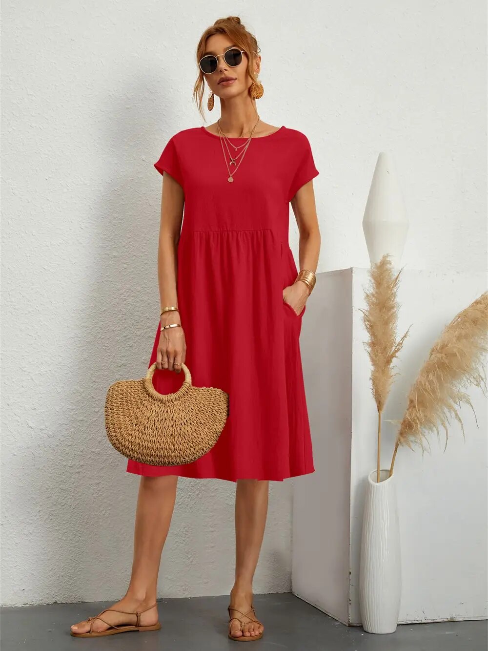 OLIVIA - O-NECK CASUAL SUMMER DRESS WITH LOOSE FIT