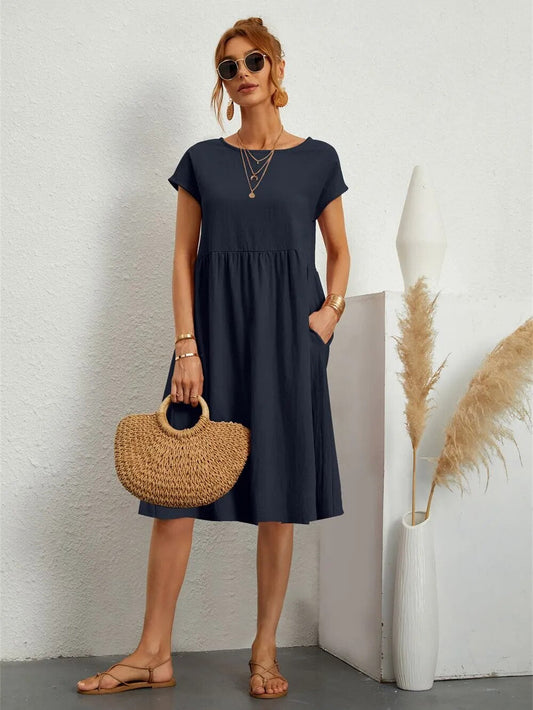 OLIVIA - O-NECK CASUAL SUMMER DRESS WITH LOOSE FIT