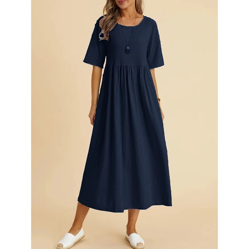 CARMEN - CASUAL O-NECK DRESS IN COTTON