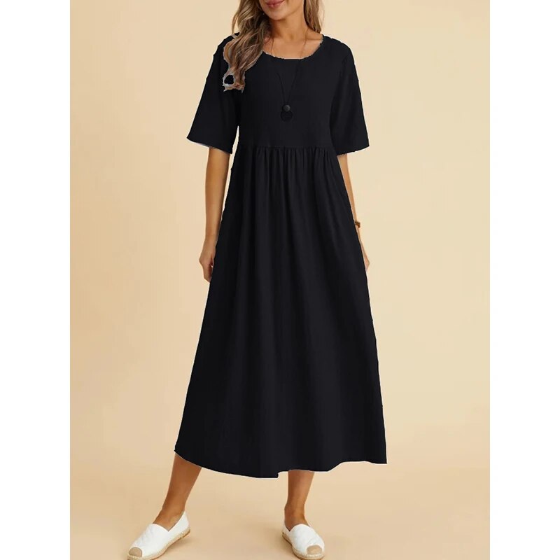 CARMEN - CASUAL O-NECK DRESS IN COTTON