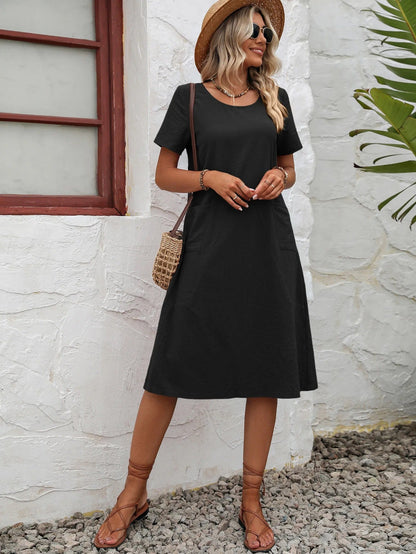 WILLOW - LOOSE-FITTING POCKET DRESS WITH O-NECK