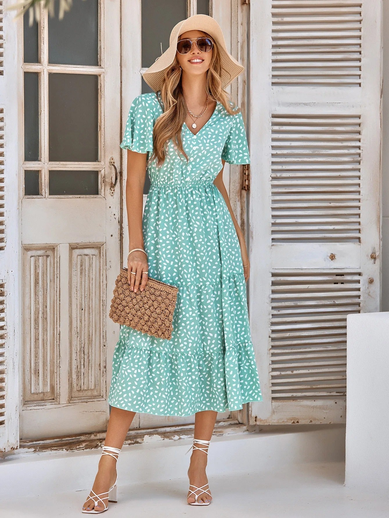 Evie - Short sleeve vintage midi dress