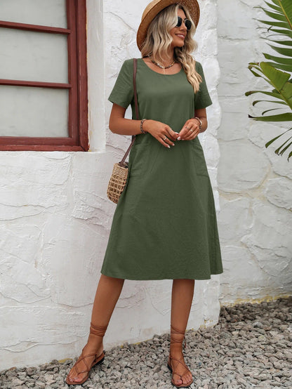 WILLOW - LOOSE-FITTING POCKET DRESS WITH O-NECK