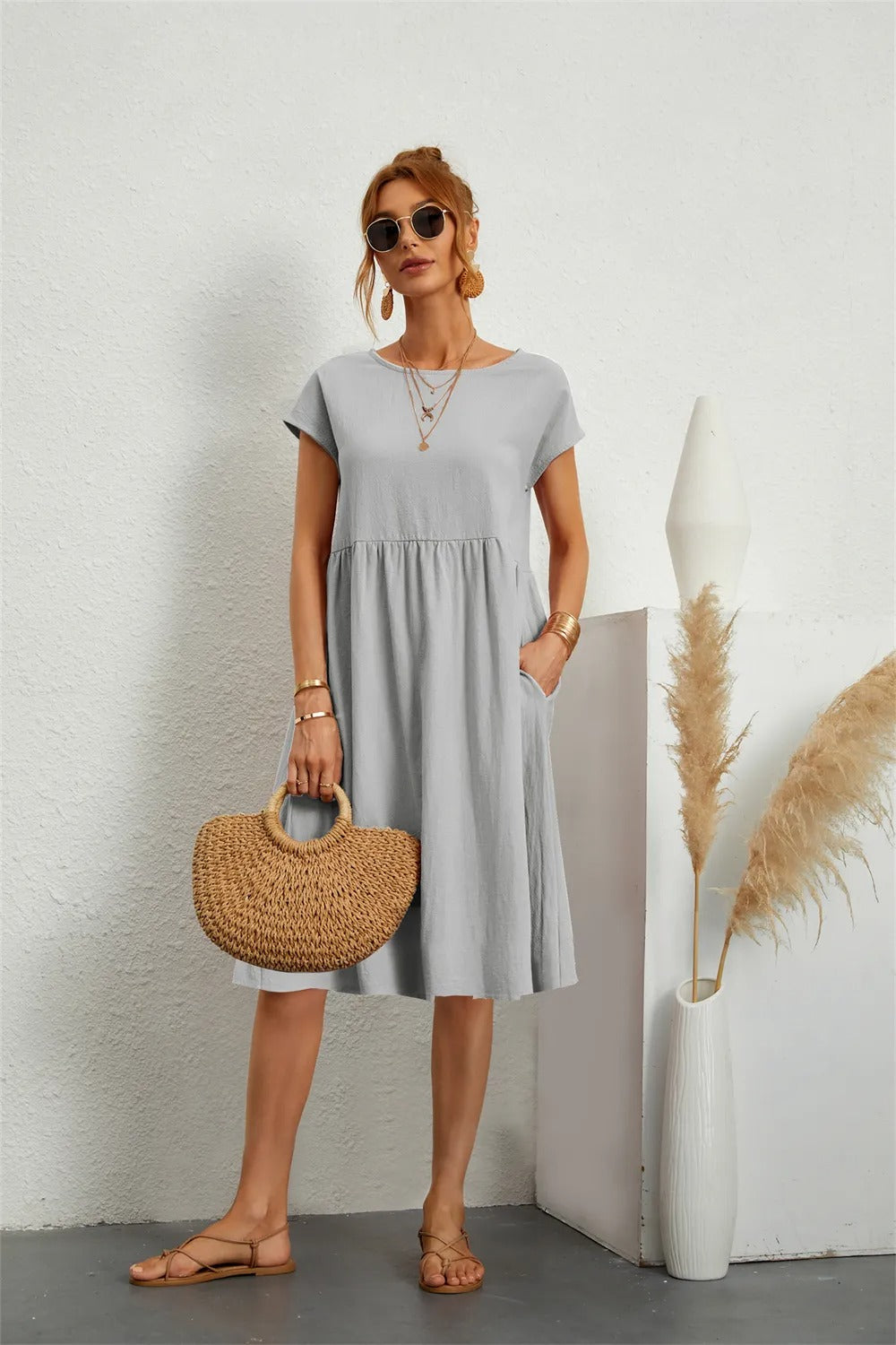 OLIVIA - O-NECK CASUAL SUMMER DRESS WITH LOOSE FIT