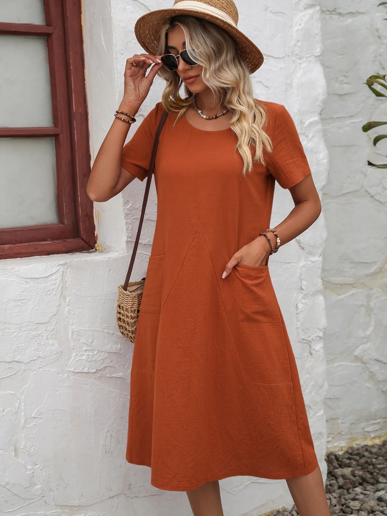 WILLOW - LOOSE-FITTING POCKET DRESS WITH O-NECK