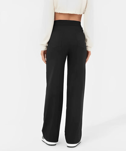 Elastische casual broek met hoge taille