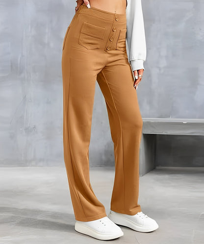 Elastische casual broek met hoge taille