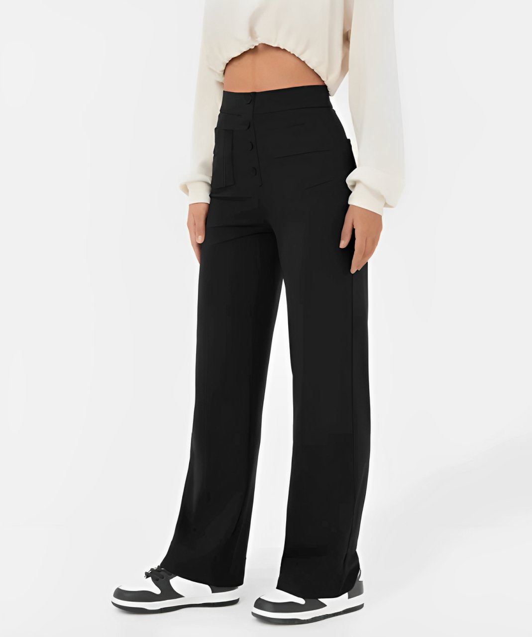 Elastische casual broek met hoge taille